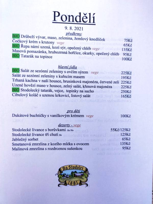 26 hospoda Na Stodolci - polední menu 2021