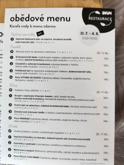 Skipi restaurace - menu