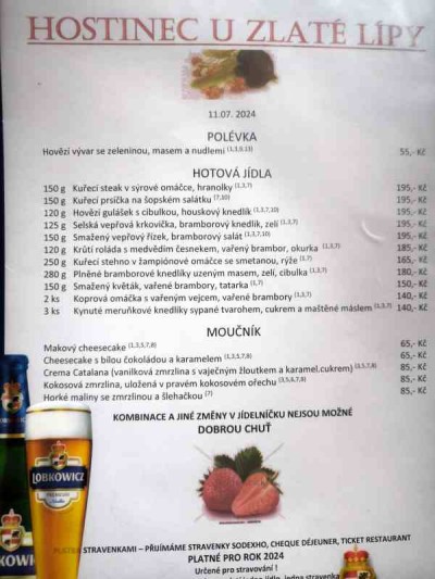 U Zlaté lípy - menu